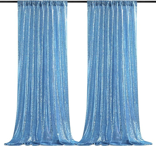 B-COOL Baby Blue Sequin Backdrop Curtains 2 Pieces 2ftx8ft Party Photography Sparkly Background Prom Drapes Wedding Baby Shower Backdrops