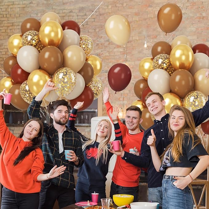 Paready Brown and Gold Balloon Set, 50Pcs 12 Inch Tan Apricot Sand White Metallic Confetti for Bridal Shower Baby Shower Fall Birthday Party Decorations