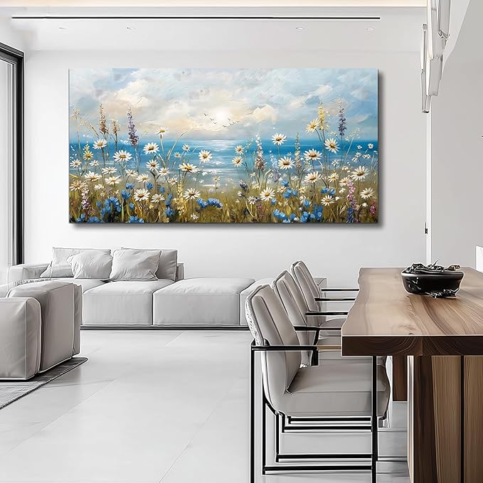 Large Wall Decor for Living Room Canvas Wall Art for Office Modern Wall Decorations for Bedroom White Flower Landscape Paintings Farmhouse Pictures Artwork Room Home Decor 48x24