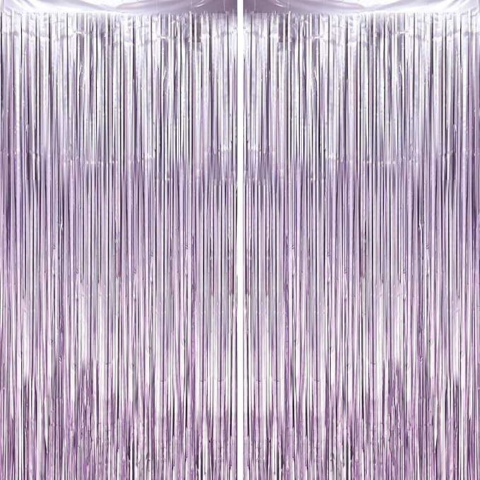 2 Pack Light Purple Foil Fringe Backdrop Curtains, Tinsel Streamers Party Decorations, Fringe Backdrop, Door Shimmer for Baby Shower or Birthday Party