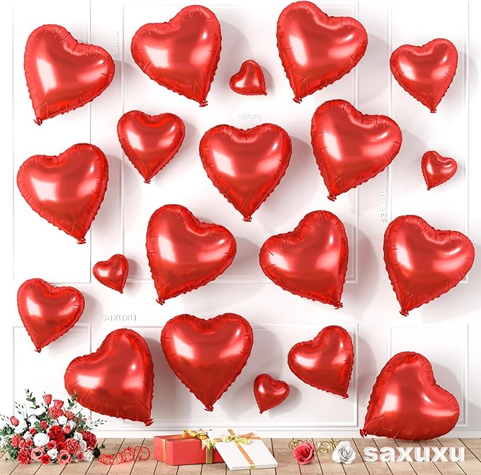 Red Heart Balloons, Heart Shaped Ballons, 20 Pcs 5/10/18 inch Red Foil Love Balloons for Valentine's Day Decorations Wedding Engagement Bridal Showers Anniversary Celebrations