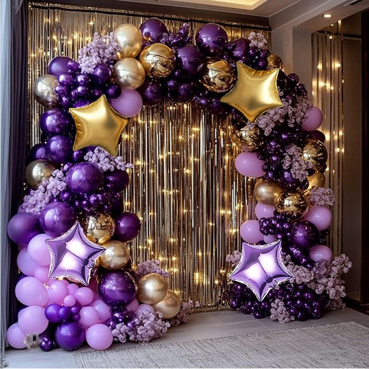 Dusty Purple and Gold Balloon Garland Arch Kit, 160Pcs Dusty Purple Light Purple Gold Latex Balloons with Star Foil Balloons for Graduation Wedding Baby Shower Anniversary Birthday Party Decorations