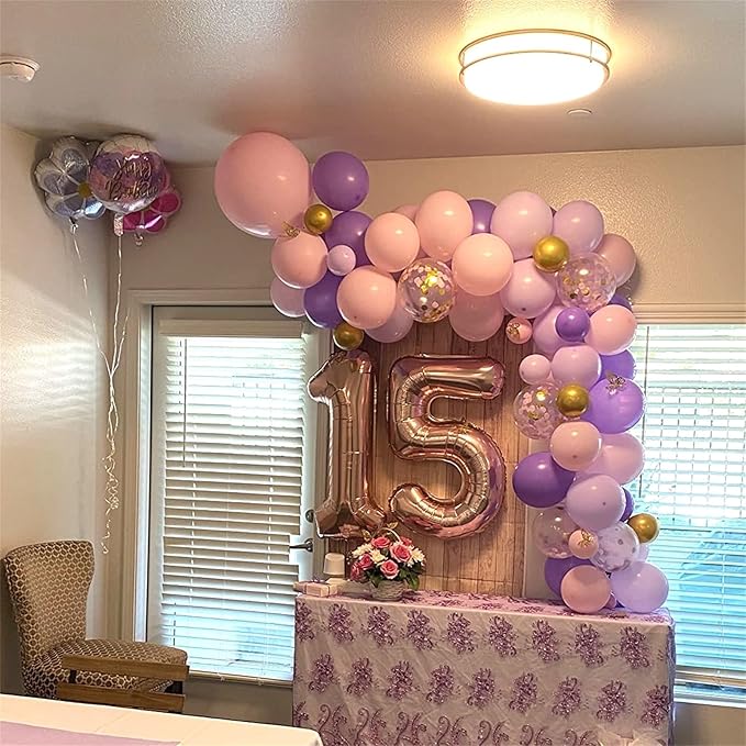Pastel Pink and Purple Balloons, 12 Inch Light Purple Baby Pink Confetti Balloons with Metallic Lilac Latex Balloon Set for Girls Women Butterfly Birthday Baby Bridal Shower Wedding Party Decorations