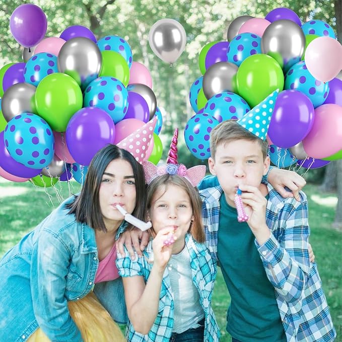 Pink Blue Purple Balloons, Pack of 50 12 inch Balloon with Metallic Silver Purple Teal Green Balloons for Magic Theme Birthday Baby Shower Party Decorations Supplies
