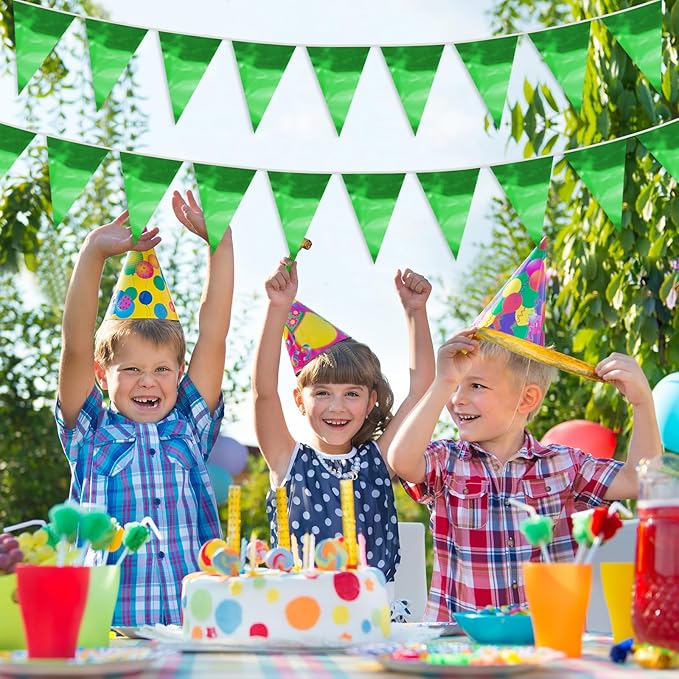 65FT Green Glitter Triangle Pennant Banner Flag Metallic Bunting Fabric Garland for Christmas Graduation Safari Birthday Tropical Jungles Wedding Bachelorette Engagement Party Decoration Supplies