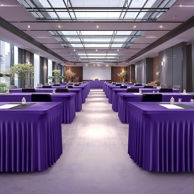 1 Pack Purple Table Clothes for 4 Foot Rectangle Tables, One-Piece Wrinkle Resistant Stretch Spandex Table Covers with Skirt for Event Banquet Wedding Birthday Party