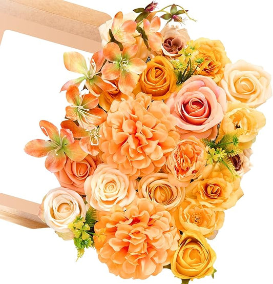 Serwalin Artificial Yellow Orange Fall Flowers, Autumn Silk Fake Flowers for DIY Wedding Bouquets Cake Flower, Table Centerpieces Baby Shower Birthday Party Home Decorations