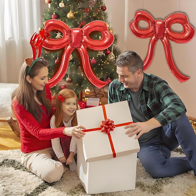 4 Pcs Red Bow Balloons Bow Party Decorations for Girl Women Red Bow Birthday Decorations Giant Foil Balloon for Baby Shower Engagement Wedding Christmas Decor Bachelorette Party Supplies