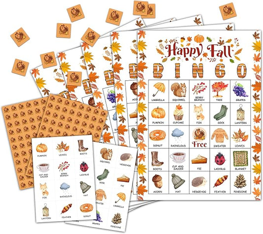 Happy Fall Pumpkin Bingo Card Game, Autumn Bingo Game for Adults, Thanksgiving Party Supplies, Favors, Decorations, Thanksgiving Gift, Thanksgiving Party Games, 24 Players Bingo Game, D02