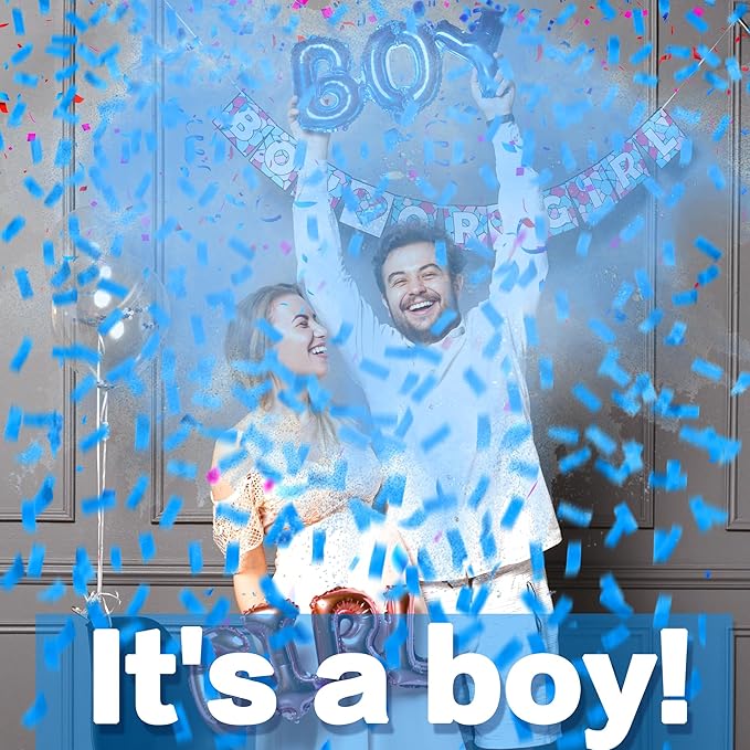 Confetti Cannon Gender Reveal 12 inch Powder Confetti Poppers for Boy or Girl Set of 4 Gender Reveal Decorations Smoke Cannon Party Poppers for Gender Reveal Party Blue or Pink Confetti Powder Poppers