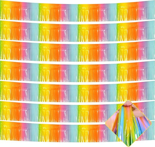 10 Pack 10 Feet Foil Fringe Garland Metallic Tinsel Streamers Banner Wall Hanging Curtain Backdrop for Parade Floats, Bachelorette, Wedding, Birthday, Easter, Carnival Party Decorations(Rainbow)