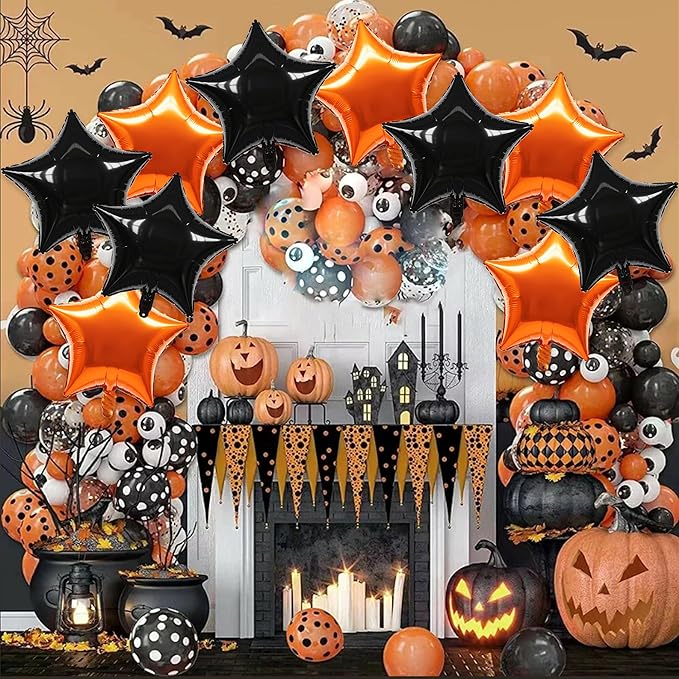 TONIFUL 30Pcs 18 Inch Large Orange Black Star Shape Foil Balloons Big Stars Helium Mylar Ballons for Halloween Birthday Wedding Baby Shower Anniversary Engagement Party Decorations Supplies