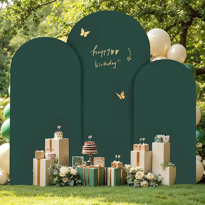 (7.2FT, 6.6FT, 6FT) Wedding Arch Cover Set of 3 Hunter Green Spandex Fitted Arch Cover for Round Top Chiara Backdrop Stand Covers for Birthday Party Banquet Photo Background Decoration