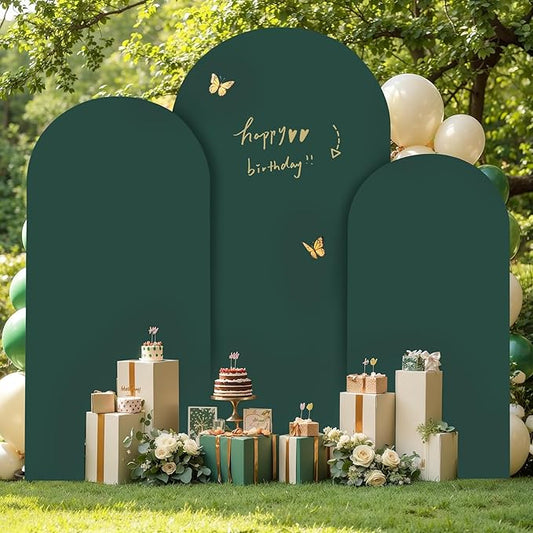 (7.2FT, 6.6FT, 6FT) Wedding Arch Cover Set of 3 Hunter Green Spandex Fitted Arch Cover for Round Top Chiara Backdrop Stand Covers for Birthday Party Banquet Photo Background Decoration
