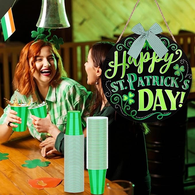 Dualshine 100 Pack Green Plastic Cups 16 oz,Disposable Cups for Party,Heavy Duty Drinking Cups, Graduation Shot Cup for Wedding Birthday Beer Taste Serving Snack Sample Tastings Barbecues Picnic
