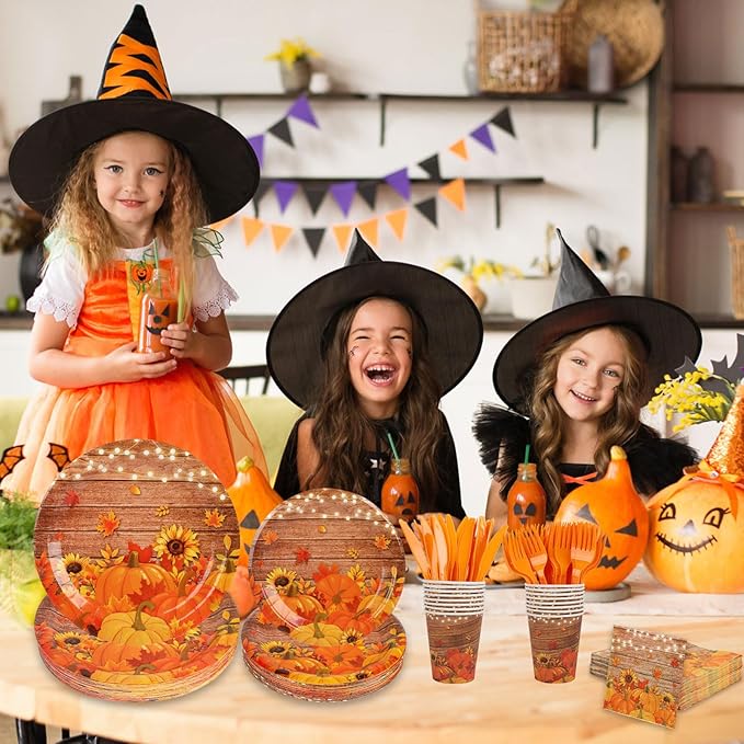 182pcs Fall Paper Plates and Napkins Set,Watercolor Fall Party Supplies Disposable Dinnerware for Autumn Leaves Thanksgiving Party Decorations,Serve 30 Guests