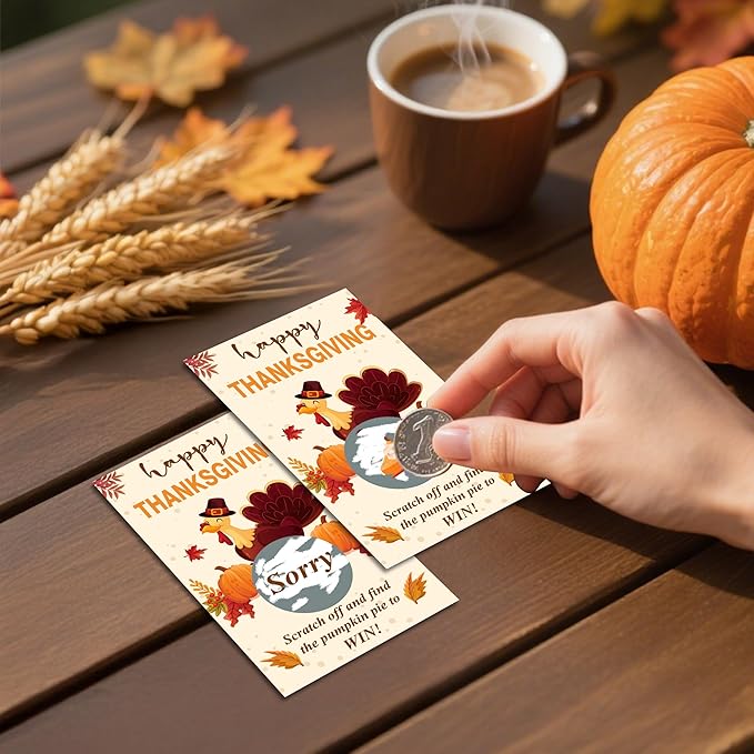 Thanksgiving Scratch Off Cards, Turkey Games For Family Party, Friendsgiving Party Favors For Adults, Thanksgiving Supplies Decorations, Pack Of 50, 02