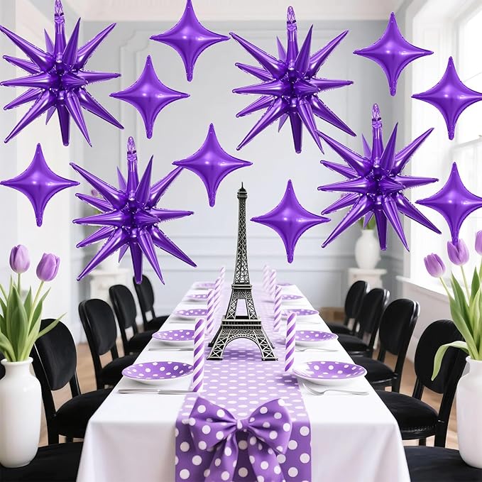 Purple Star Balloon,6Pcs 22Inch Explosion Star Balloons and 10Pcs 10Inch Four Angle Balloons Kit for Halloween Birthday Anniversary Graduation Baby Shower Wedding Party Decorations