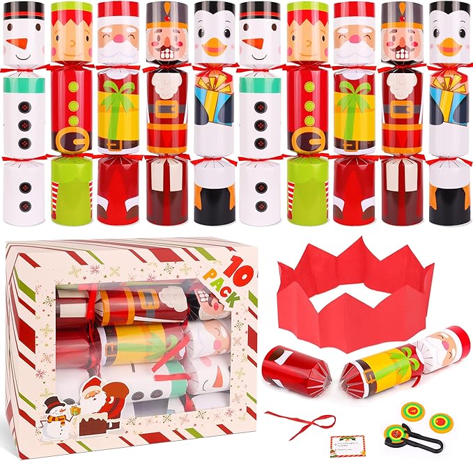 10 Pack Christmas Party Table Favors for Kids Adults, Xmas Party Favors Holiday Dinner Table Gifts with Hats Jokes Surprise Toys, Christmas Party Supplies Table Decorations for Family Office Classroom
