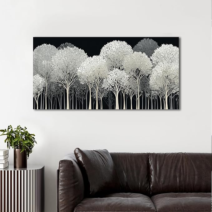 Black and White Tree of Life Wall Art for Living Room Abstract Forest Print Picture Framed Large Canvas Wall Decor for Bedroom Office Bathroom Modern Home Botanical Landscape Wall Decorations Artwork Size 20x40 Ready to Hang