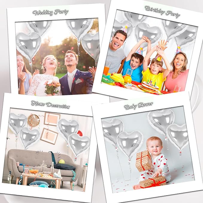 24 Pcs Silver Heart Balloons,18 inch Heart Shape Foil Balloons Love Balloons Valentine Balloons for Birthday Party Wedding Engagement Party Baby Shower Valentine Day Decorations (Silver)