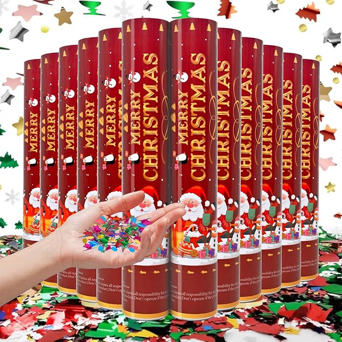 Party Poppers 12 Pack Confetti Cannon - 12 Inch Xmas Confetti Shooters Multicolor for Christmas, New Year, Eve & Festival Parties