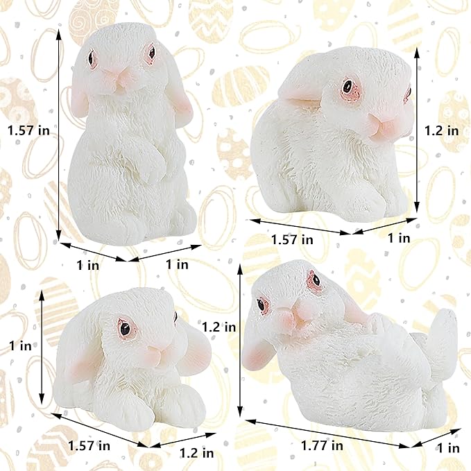 DR.DUDU 24 PCS Mini Bunnies Easter Decor - Mini Resin Animals Rabbits, Miniature Figurines Tiny Animals to Hide, for Easter Egg Filler Stuffers DIY Crafts Fairy Gardens Table Decor (White)