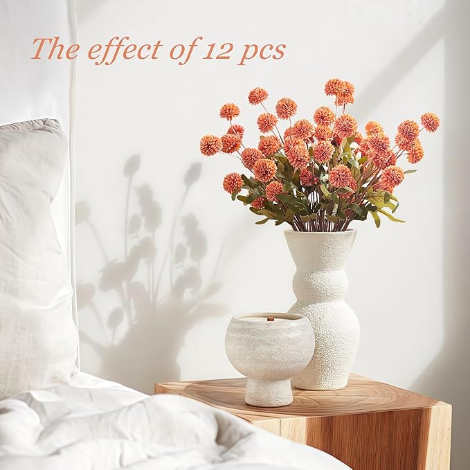 SITUMEIZI Orange Pompon Mum Artificial Flowers Faux Silk Mums Mini Chrysanthemum with Stems 6Pcs for DIY Orange Wedding Centerpieces Floral Arrangements