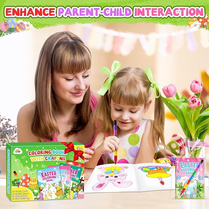 ZMLM 24 Coloring Books for Kids Party Favors: Bulk 24 Crayons Mini Coloring Books for Kids Ages 4-8 Birthday Goodie Bags Stuffers Toddlers Return Gifts Classroom Prizes Teacher Crafts (Easter)