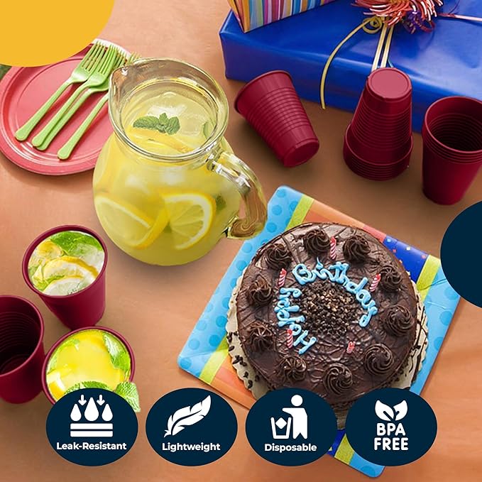 Exquisite Party Solids 12 Oz Burgundy Plastic Cups For Party Supplies 50 Pack | Burgundy Disposable Cups Plastic | Disposable Drinkware For Parties, Events & Everyday