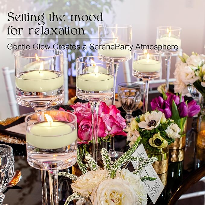 12 Pcs 3 - inch Floating Candles, Smokeless and Odourless, Burns for 8-10 Hours, Ivory, Suitable for Festivals, Weddings, Holidays, Home Decoration.