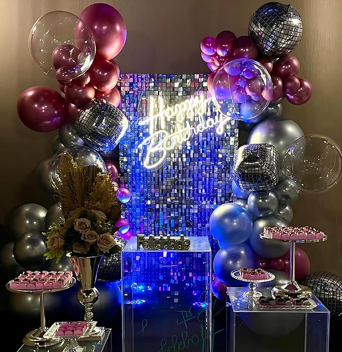 Purple Shimmer Wall Backdrop 24 Panels Cover 6 x 4 Ft, Photo Backdrops for Wedding,Anniversary,Birthday,Party Decoration