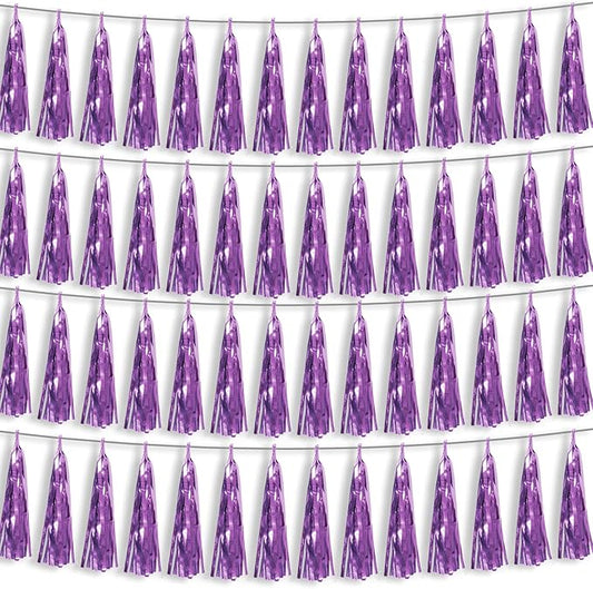 4P Light Purple Foil Fringe Metallic Streamers Banner Tassel Garland for Parade Floats, Bachelorette, Wedding, Birthday, Halloween, Christmas, Bridal/Baby Shower Party Decorations