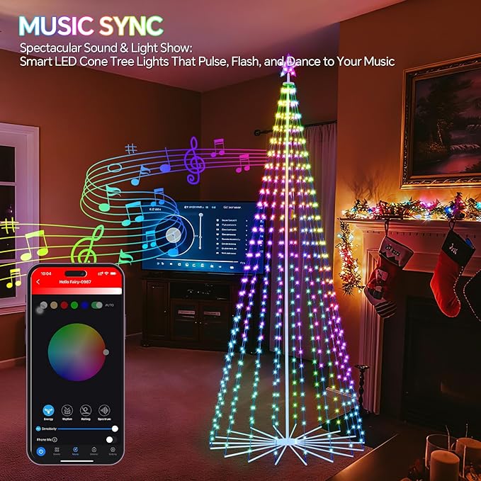 10 FT Outdoor Christmas Tree,Smart APP Remote Control RGB Color Changing DIY Timer 514 LED Christmas Tree for Indoor Outdoor Decorations