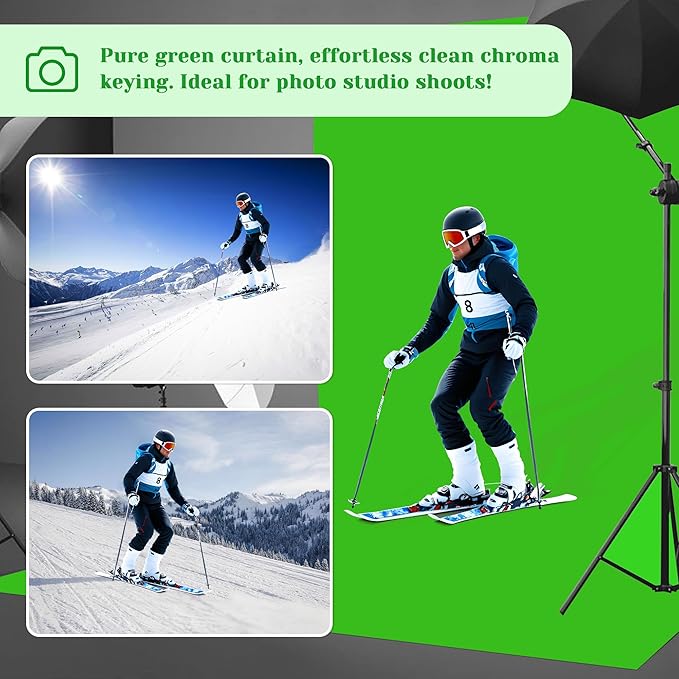 10ft x 8ft Green Screen Backdrop for Photography, High Density Backdrop Curtains, Backdrops for Photoshoot for Photography, Video Calls, Streaming, Gaming, Greenscreen Background, 5ft x 8ft, 2 Panels