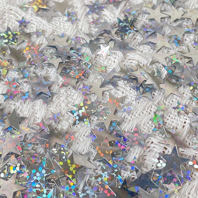 60g Star Confetti Glitter Star Table Confetti, Metallic Foil Star Glitter, Table Decorations for Party Wedding birthday graduation Decorations(Glitter Silver Set, 10mm and 6mm)
