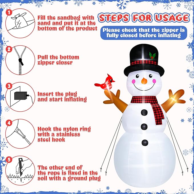 16FT Christmas Inflatable Snowman Outdoor Decorations, Giant Christmas Snowman, Holiday Blow Up Yard Decor with LED Lights, Waterproof & Sturdy for Lawn, Garden, Xmas Party