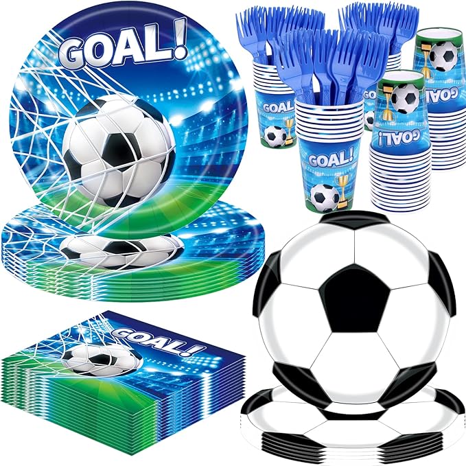 REDWORD Soccer Party Decorations, 120Pcs Soccer Birthday Party Supplies-Serves 24 with Soccers Plates Cups and Napkins for Sports Boy's Birthday Decorations
