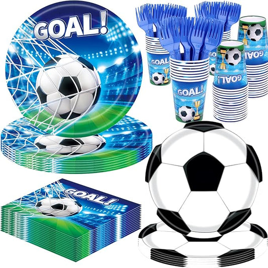 REDWORD Soccer Party Decorations, 120Pcs Soccer Birthday Party Supplies-Serves 24 with Soccers Plates Cups and Napkins for Sports Boy's Birthday Decorations