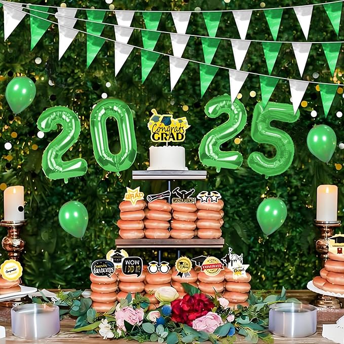 65FT Green Silver Glitter Triangle Pennant Banner Flag Metallic Bunting Fabric Garland for Christmas Graduation Wedding Engagement Anniversary Bachelorette Bridal Shower Valentine's Party Supplies