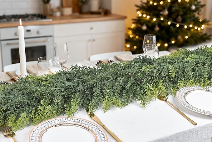 Artificial Christmas Cedar Garland, 6 Ft Realistic Cypress Pine Greenery for Indoor Outdoor Holiday Decoration, Mantel, Fireplace