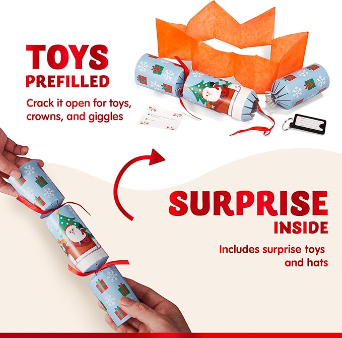 JOYIN 8 Pcs Christmas Non-Snap Party Favor, Red Blue Green Table Favor Includes Party Hat, Jokes & Gifts, Christmas Table Decorations for Holiday Dinner Traditions Party Supplies