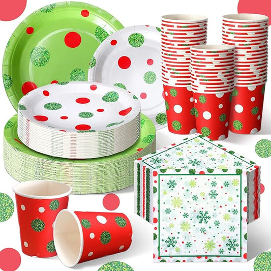 Hsei 250 Pcs Christmas Green Plates and Napkins Party Decorations Disposable Tableware Sets Baby Shower Birthday Party Supplies Serves 50 Guests Dinnerware Baby Bridal Shower Favors