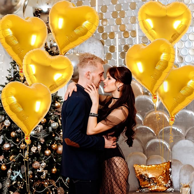 12 Pcs Heart Balloons,18 Inch Gold Heart Shape Foil Balloons Love Balloon Valentine Balloon for Birthday Party Wedding Engagement Party Baby Shower Valentine Day Decorations (gold)