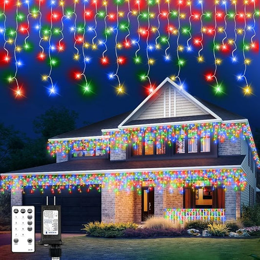 320 LED White Icicle Lights Outdoor Waterproof, 32.8FT Connectable Christmas String Lights with Remote & Timer, 8 Lighting Modes Dimmable Holiday Wedding Party Decorations