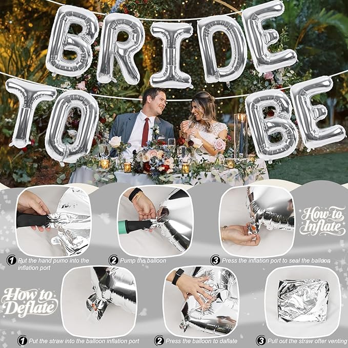 Large Silver BRIDE TO BE Balloons for Bridal Shower Bachelorette Party Decorations, 40 Inch BRIDE TO BE Mylar Balloon Letter, Silver Foil Balloon Banner for Women Engagement Hen Party Decor Supplies