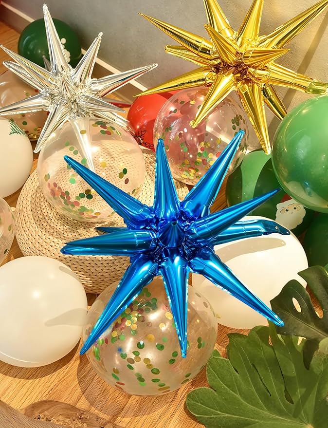 Blue Star Balloons - 8 Pcs Blue Foil Balloons One-Piece 14-Pointed Spike Balloon 22 Inch Large Explosion Star Balloons for Birthday Wedding Gender Reveal Party Decorations