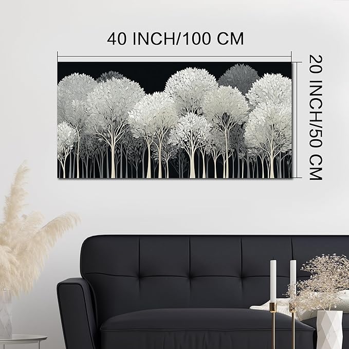 Black and White Tree of Life Wall Art for Living Room Abstract Forest Print Picture Framed Large Canvas Wall Decor for Bedroom Office Bathroom Modern Home Botanical Landscape Wall Decorations Artwork Size 20x40 Ready to Hang