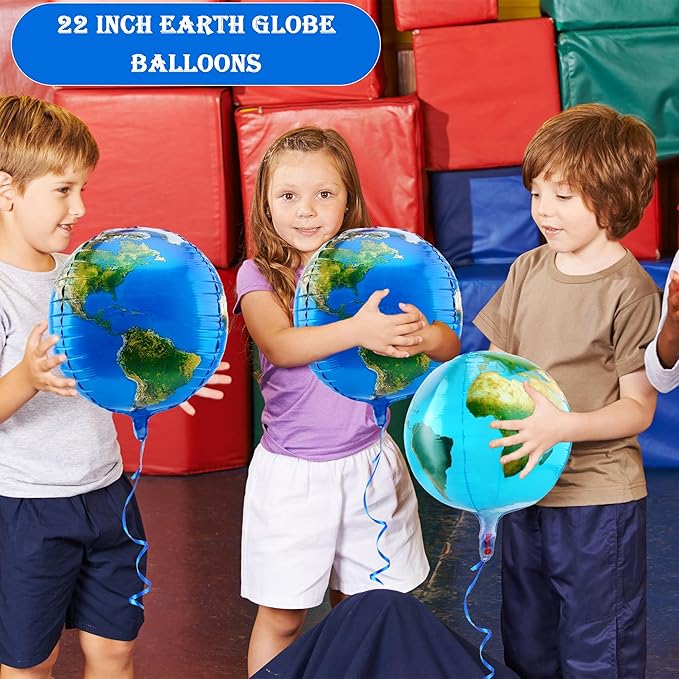16 Pack 22 Inch Globe Balloons Large 4D Earth Balloon Jumbo World Map Foil Balloons for Space Theme Party Decor Teaching Supplies, 2 Styles