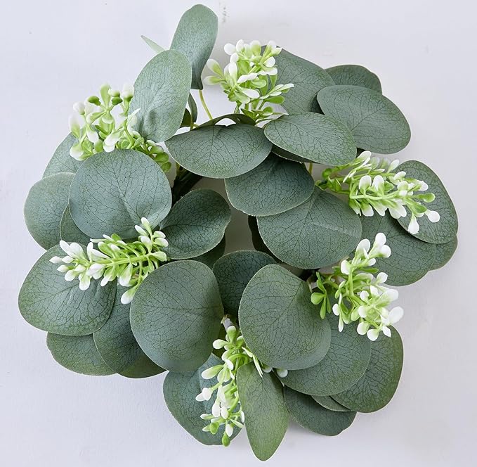 36 Pcs Wooden Wedding Lantern Centerpiece,Include 12 Candle Holders 12 LED Candles 12 Eucalyptus Leaves Wreath for Rustic Wedding Table Decoration,Country Barn Table Valentine Decor,Party(Dark Brown)